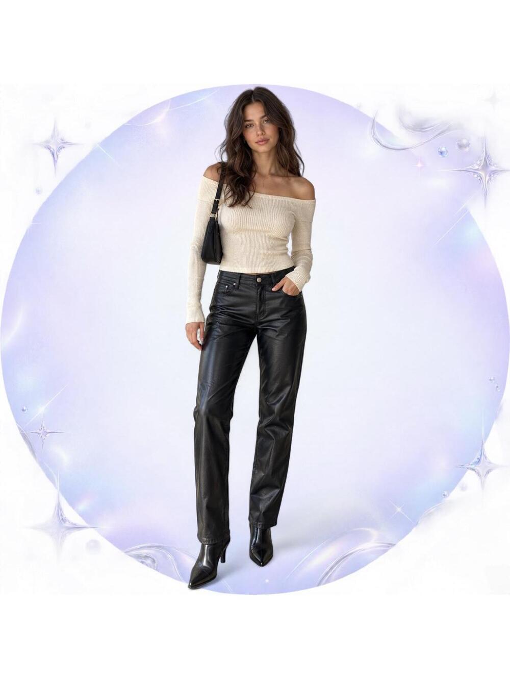 NWT H&M Divided Black Faux Leather Straight Leg Pants Size 4